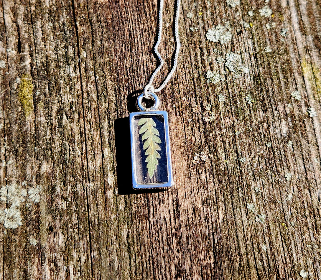 Necklace - Mini Fern Silver Rectangle Bezel