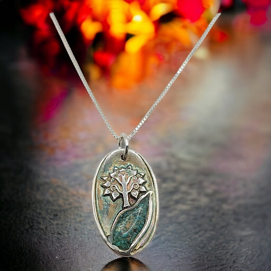 Silver Pendant-Tree of Life with Turquoise River