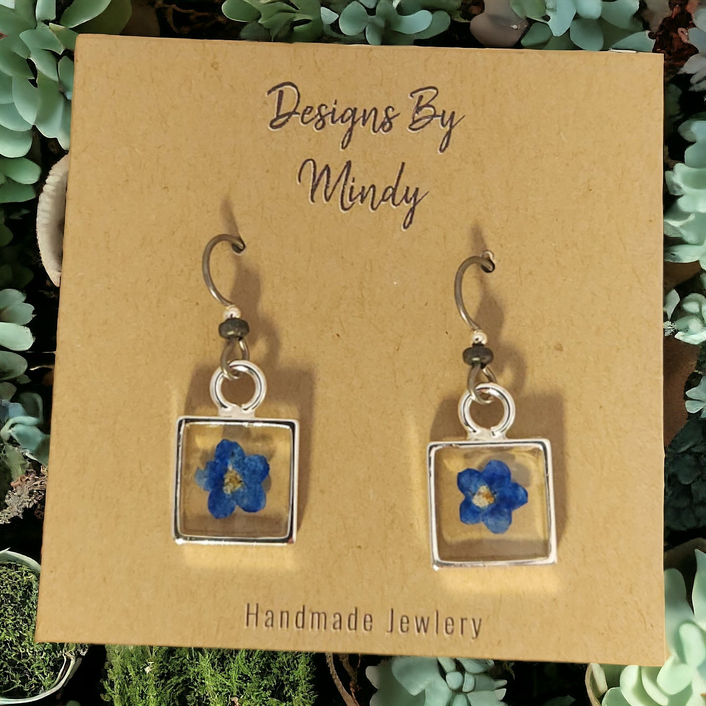 Forget-me-nots Blue Flower Earrings In Silver Bezel