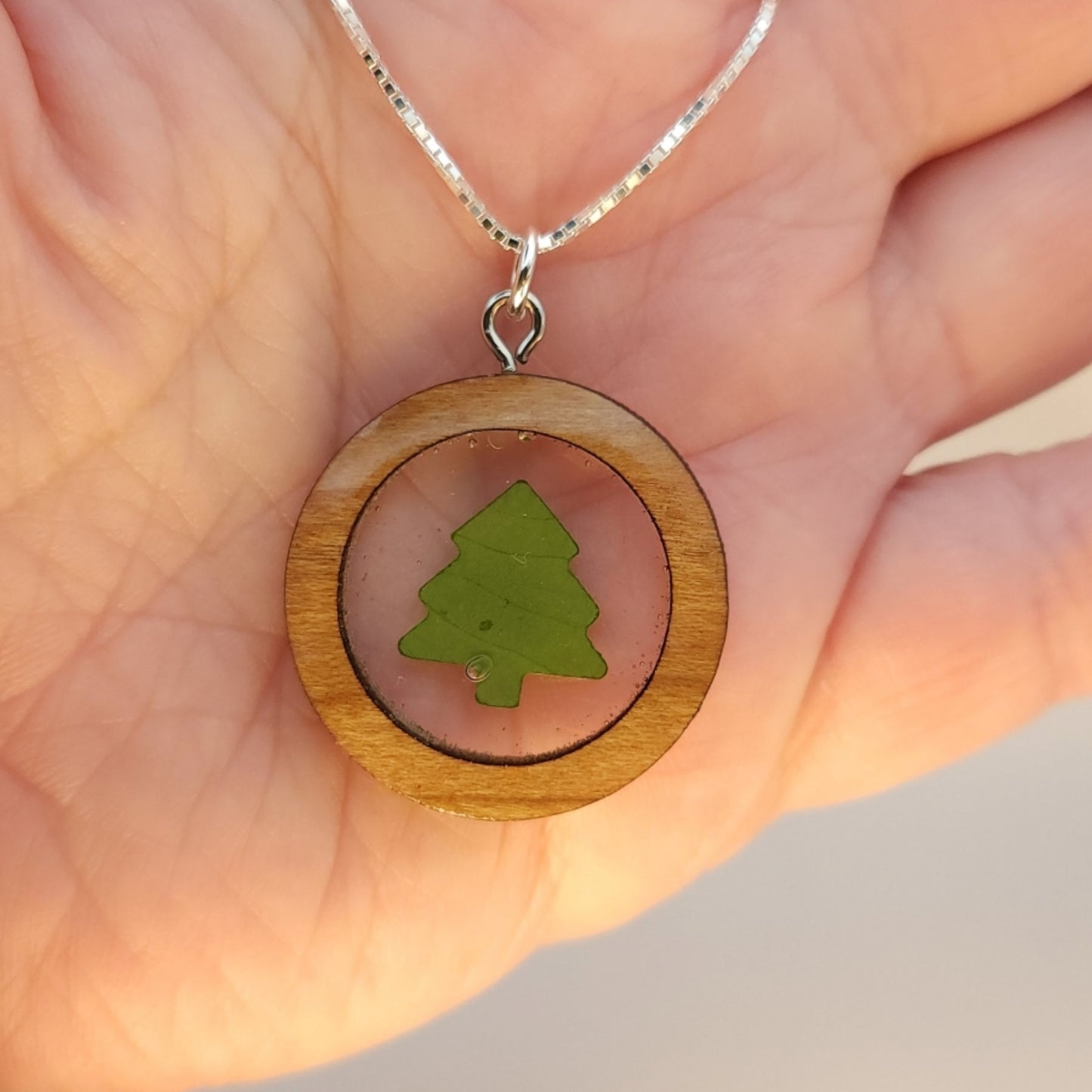 Tree Necklace In Wood Bezel