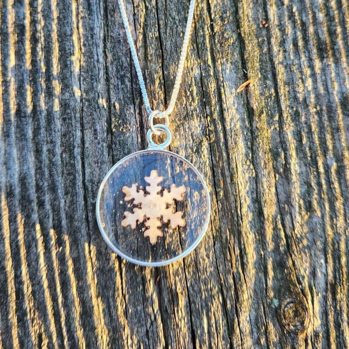Birch Bark Snowflake Necklace In Silver Bezel