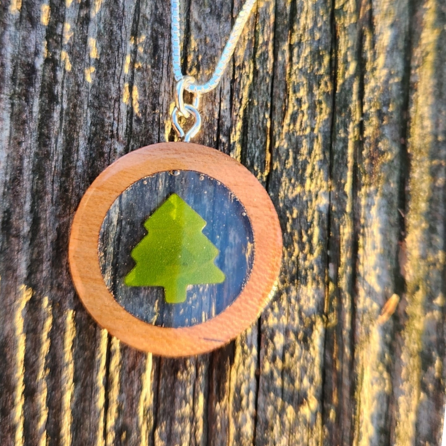 Tree Necklace In Wood Bezel