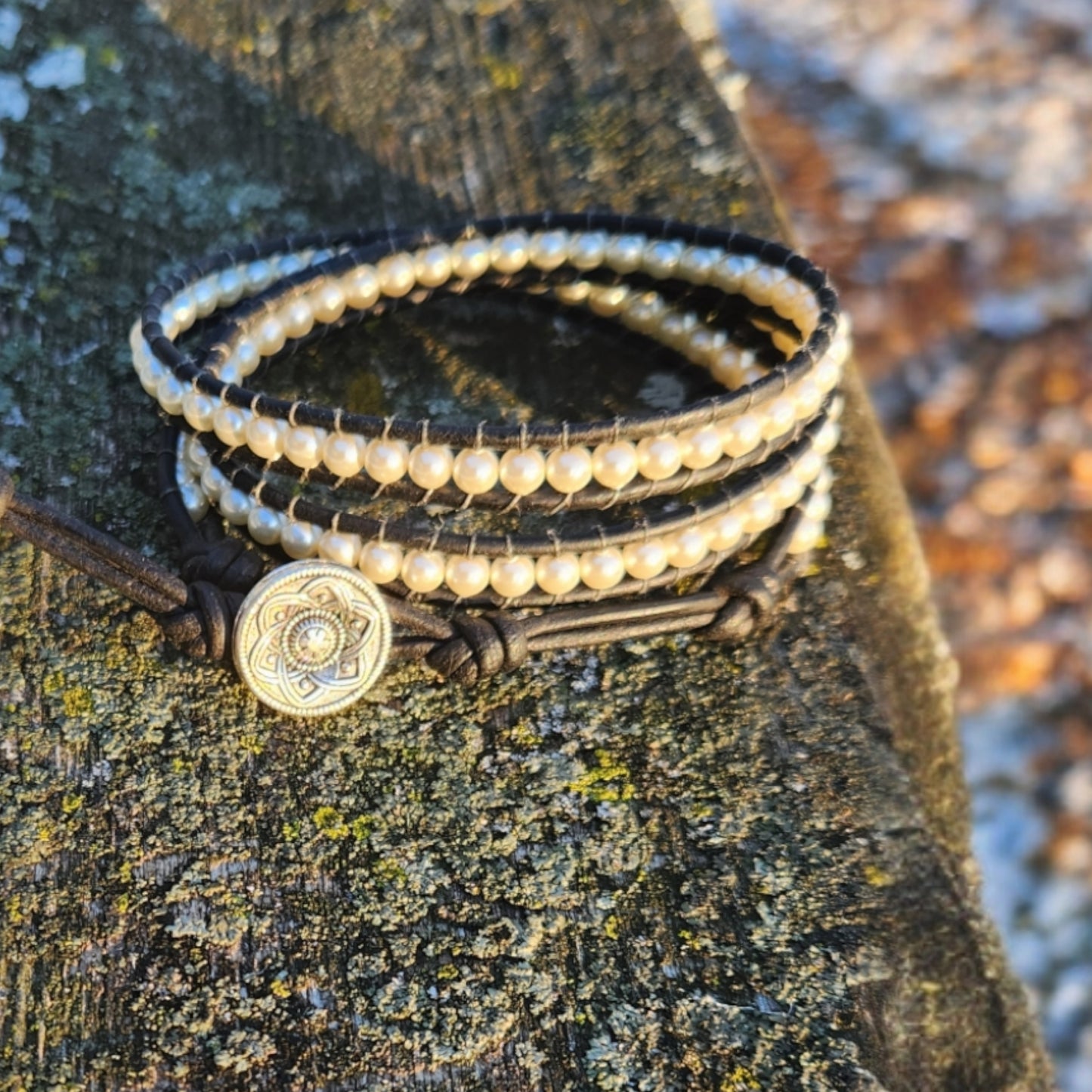 Beaded Wrap Bracelet - Pearls On Leather