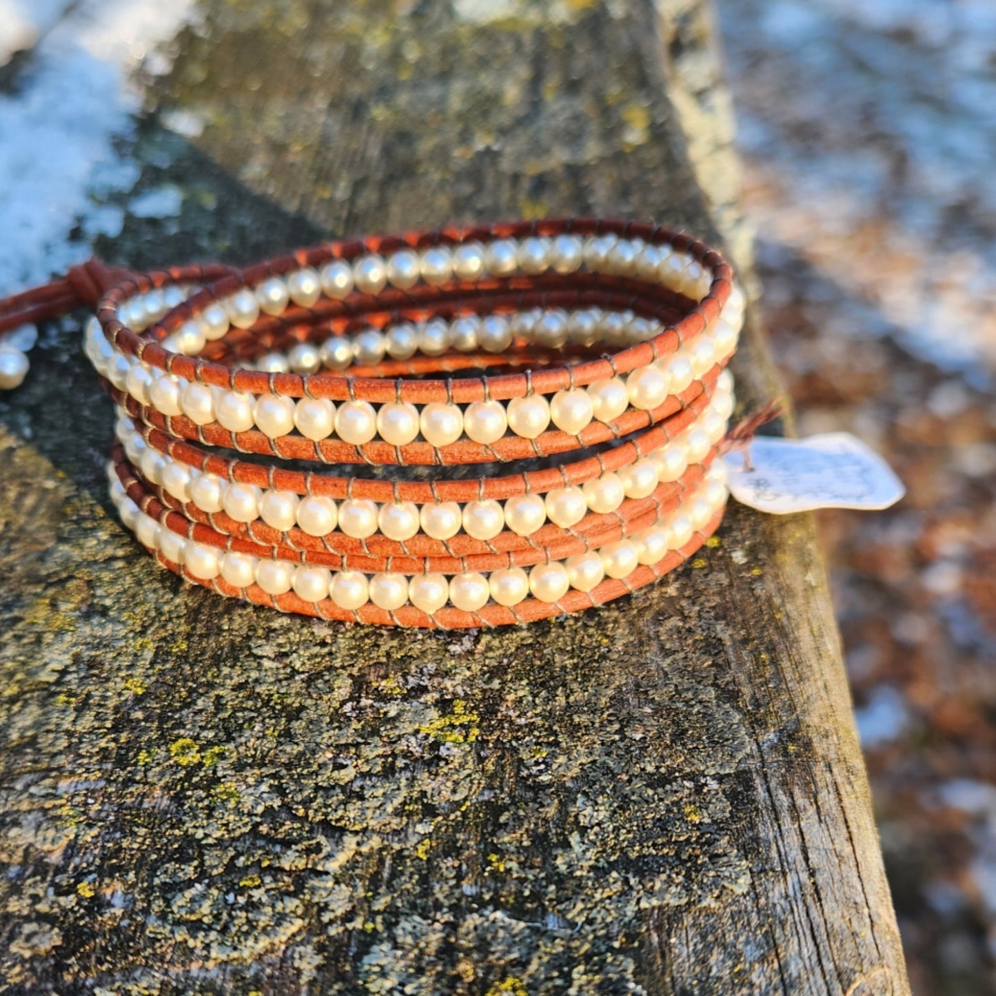 Beaded Wrap Bracelet - Pearls On Leather