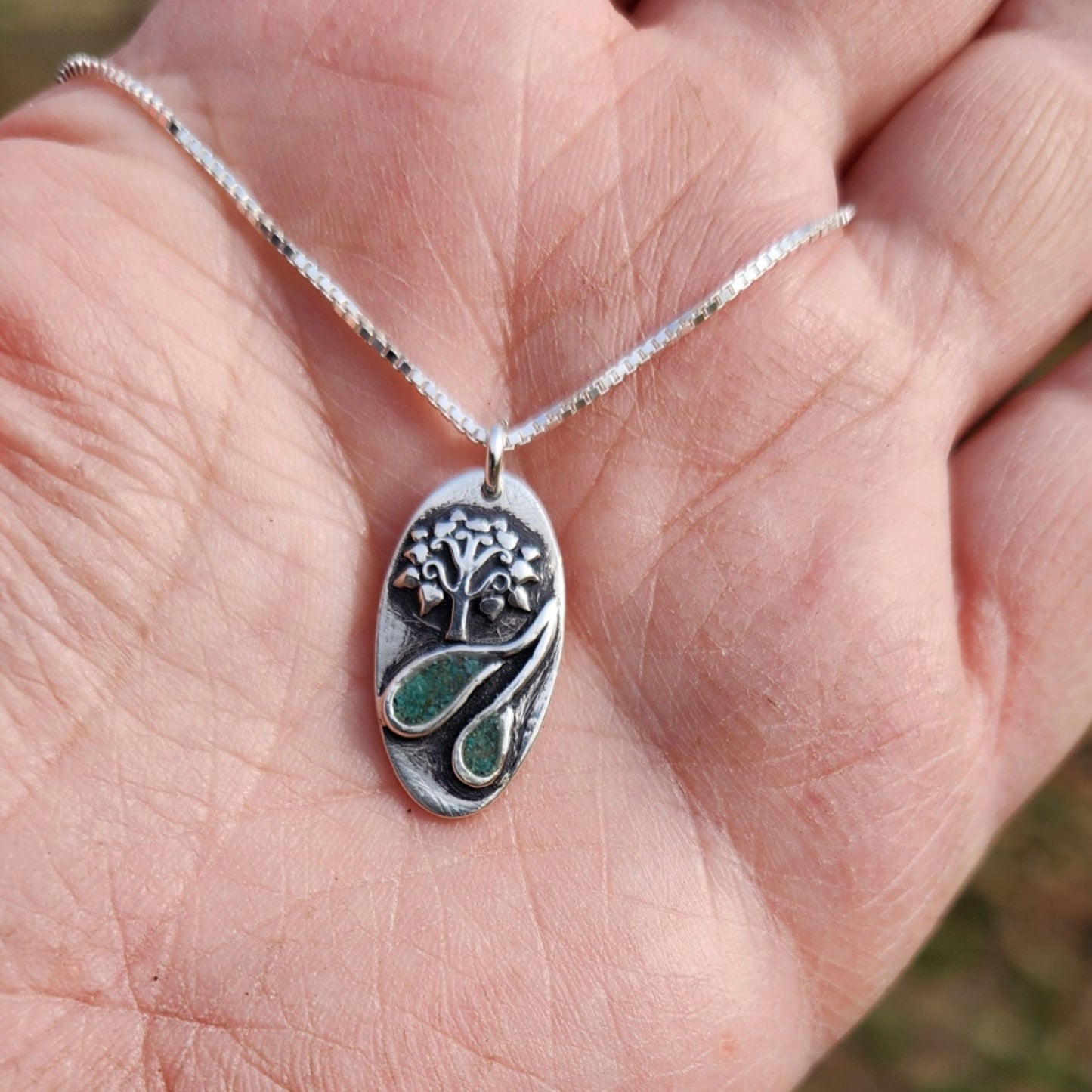 Silver Pendant-Tree of Life with Turquoise accents