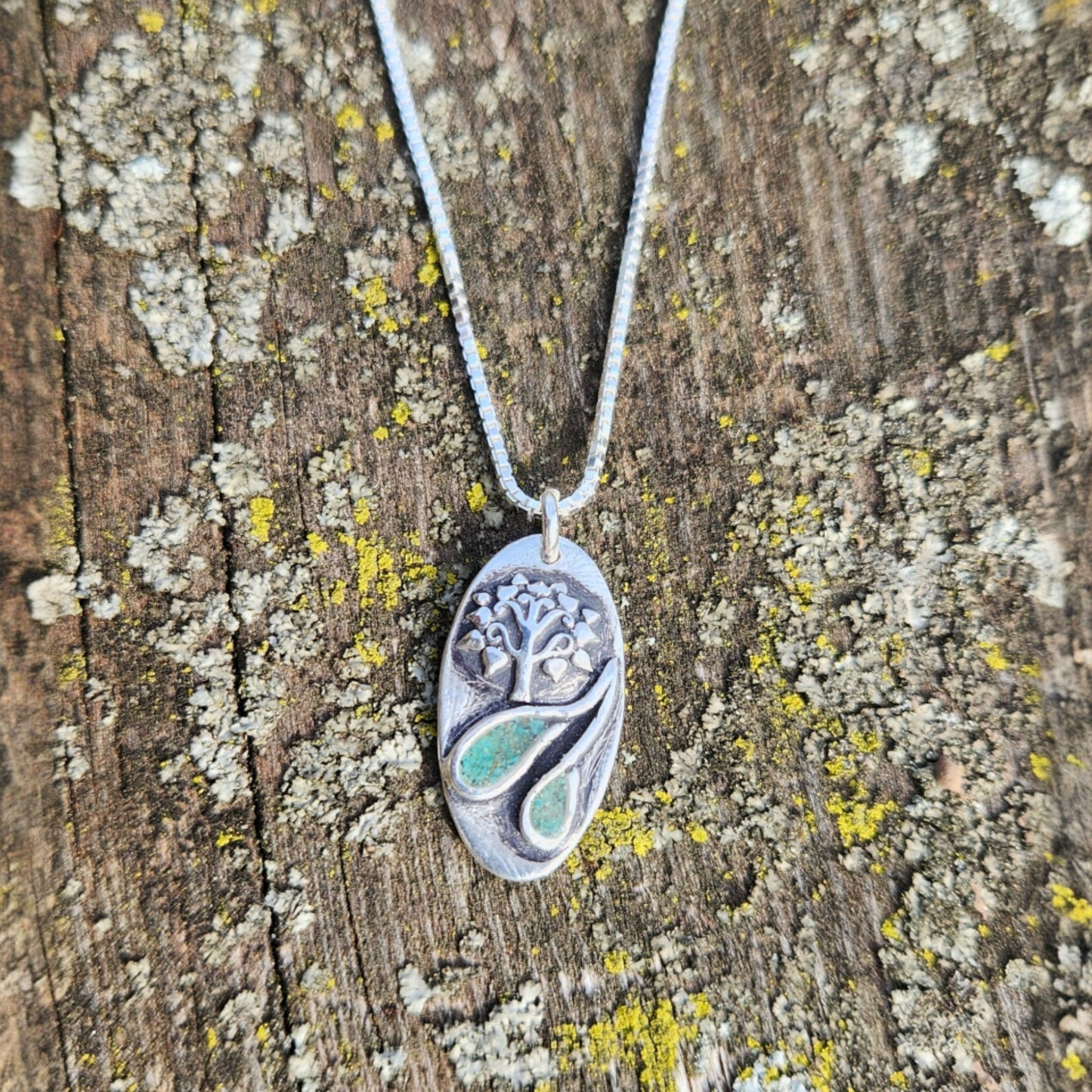 Silver Pendant-Tree of Life with Turquoise accents