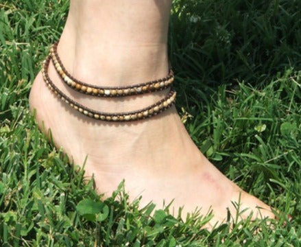 Beaded 3 Wrap Bracelet Picture Jasper On Leather Anklet