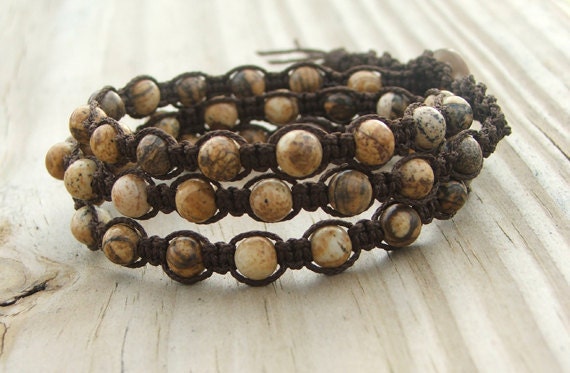 Chic Bohemian Beaded 3 Wrap Bracelet Picture Jasper; Water-Resistant