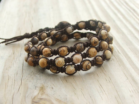 Chic Bohemian Beaded 3 Wrap Bracelet Picture Jasper; Water-Resistant