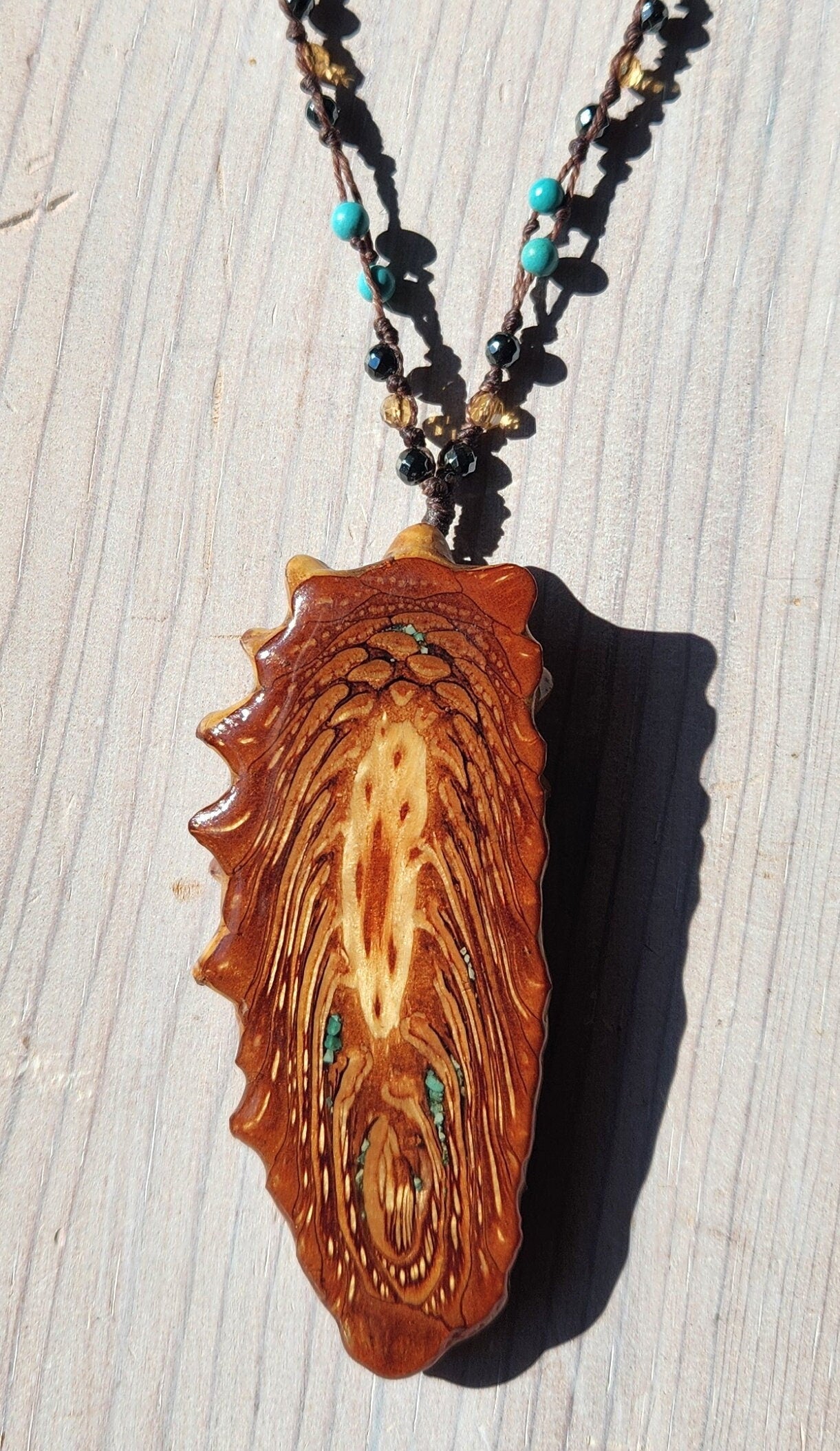 Pinecone Beaded Necklace With Inlayed Turquoise