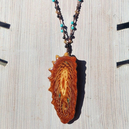 Pinecone Beaded Necklace With Inlayed Turquoise